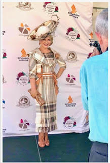 June 2017, Tattersalls Tiara Race Day. Brisbane racing Club. Best Dressed Lady Runner -up.  Wearing my Own Design complete outfit and matching Hand made Millinery.  Photo credit Brisbane Racing Club
