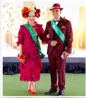 May 2019, Gold Coast Cup, QLD. Best Dressed Couple. Wearing My own design dress and Millinery. Photo credit GCTC.